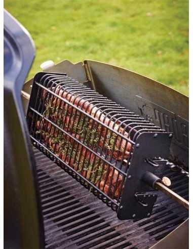 Girarrosto per Weber Q serie 200 e 2000 con cibo in cottura e accessorio
