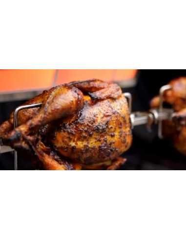 Girarrosto Weber compatibile con Genesis II a 4 e 6 bruciatori con pollo sullo spiedo