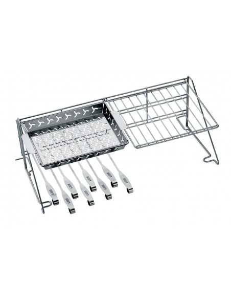 Set di quattro spiedini per sistema di elevazione verticale Weber installati sul supporto Weber Set di quattro spiedini per sistema di elevazione verticale Weber installati sul supporto Weber