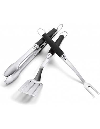 Kit 3 accessori Weber in acciaio inox su sfondo bianco